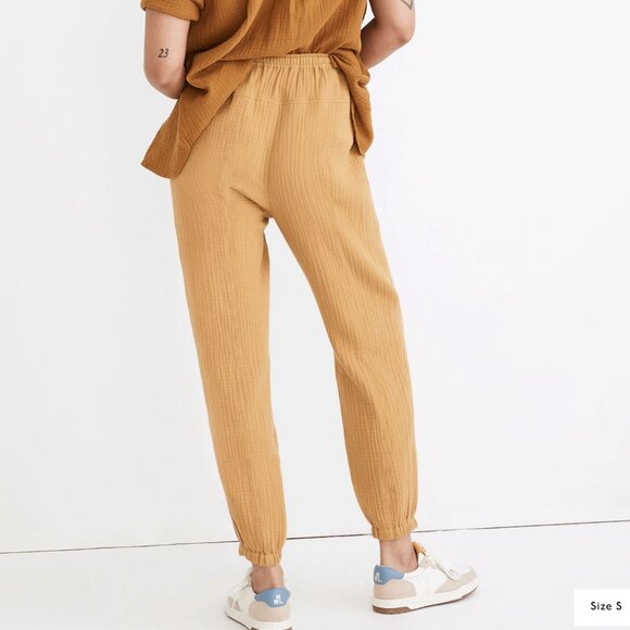 Madewell Lightspun Pull-On Mid-Rise Joggers Size L Crinkle Waffle Earthen Gold - Picture 3 of 11